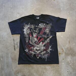 Vintage Y2K Hybrid Tees Grunge Rock n Roll Skeleton